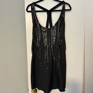 Free People - Black and Silver Beaded Party Dress. Size large.
